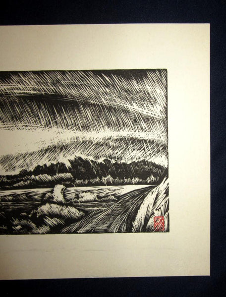 A Great Japanese Woodblock Print PENCIL Sign LIMIT Number Inagaki Tomoo Countryside 1982