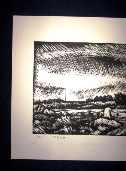 A Great Japanese Woodblock Print PENCIL Sign LIMIT Number Inagaki Tomoo Countryside 1982