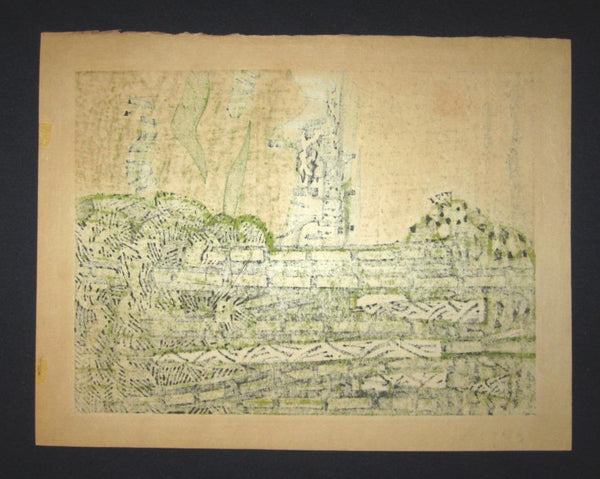 A Great Orig Japanese Woodblock Print PENCIL Sign Limit# Hashimoto Okiie Poetic Garden 1973