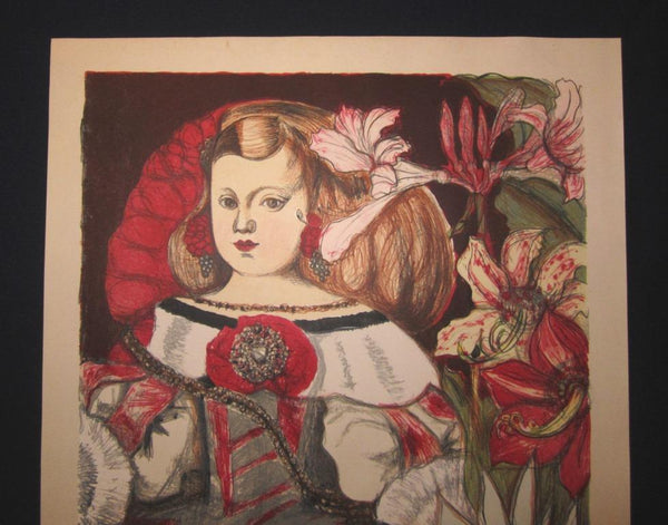 A Great Huge Orig Japanese Woodblock Print Junichiro Sekino PENCIL Sign LIMIT NUMBER flower Velázquez 1973