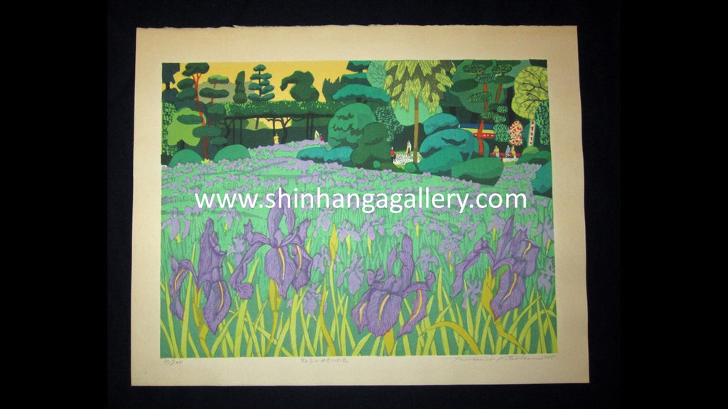 AN EXTRA LARGE Orig Japanese Woodblock Print LIMIT NUMBER PENCIL SIGN Kitaoka Fumio Katsu Iris