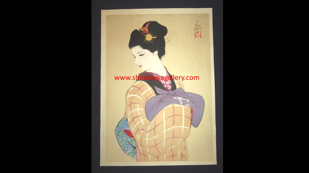 A Great Orig Japanese Woodblock Print Iwata Sentaro Bijin Beauty Bijin Old Style 1970