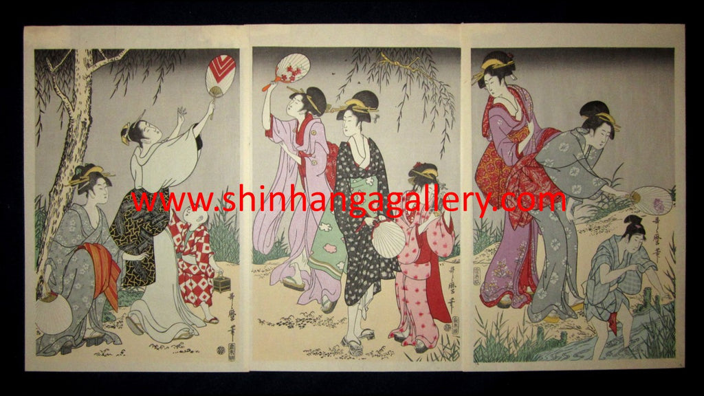 A Great Japanese Woodblock Print Triptych Utamaro Firefly