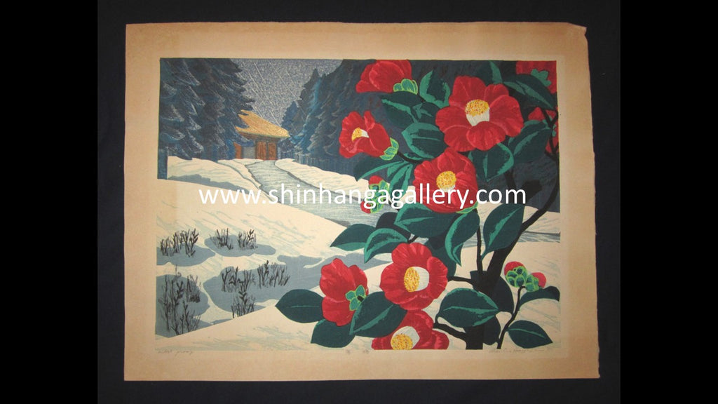 A HUGE Orig Japanese Woodblock Print LIMIT# PENCIL SIGN Hayashi Waichi Camellia 1980