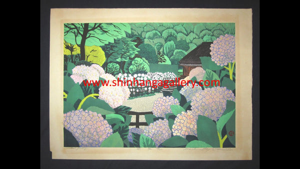 A HUGE Orig Japanese Woodblock Print LIMIT# PENCIL SIGN Hayashi Waichi Hydrangea 1980