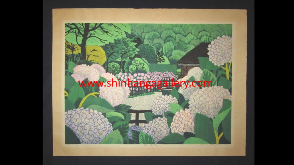 A HUGE Orig Japanese Woodblock Print LIMIT# PENCIL SIGN Hayashi Waichi Hydrangea 1980