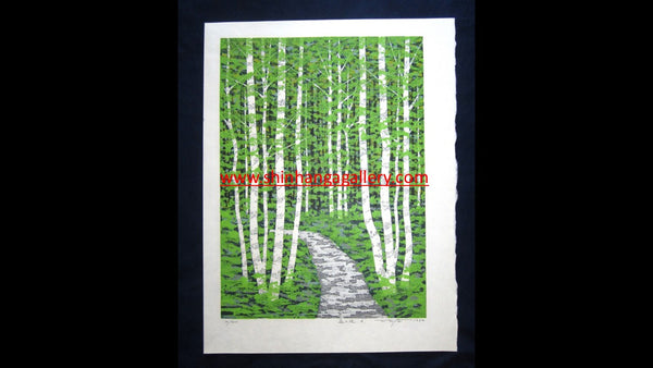 A Huge Orig Japanese Woodblock Print Pencil-Signed Limit# Fujita Fumio Forest Trail A 1992