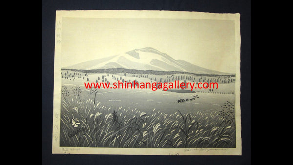 A Huge Orig Japanese Woodblock Print Okuyama Jihachiro PENCIL Sign LIMITED Edition Asama Ranch 1944 Japanese Landscape