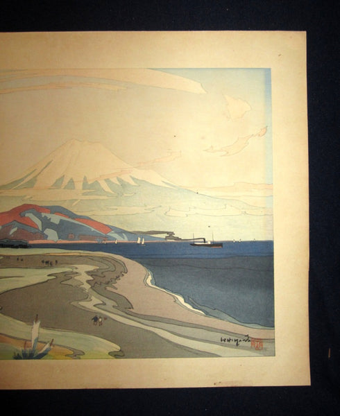 Large Original Japanese Woodblock Print Ishikawa Toraji Fuji from Miho in Spring