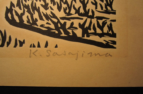 A Great Orig Japanese Woodblock Print LIMITED NUMBER Pencil Sign Sasajima Kihei Country Scene