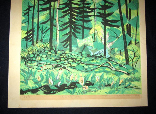 Large Original Japanese Woodblock Print Pencil-Sign Limit# Kitaoka Fumio New Green 1976