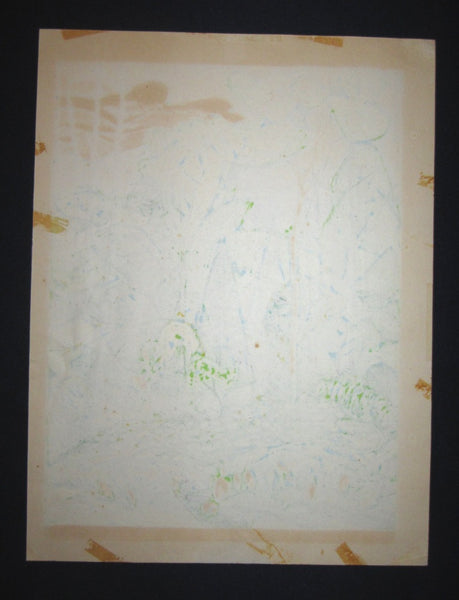 Large Original Japanese Woodblock Print Pencil-Sign Limit# Kitaoka Fumio New Green 1976