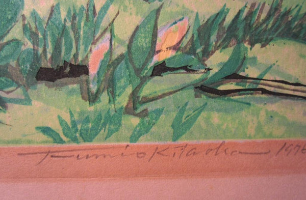 Large Original Japanese Woodblock Print Pencil-Sign Limit# Kitaoka Fumio New Green 1976