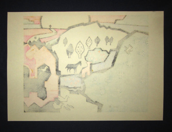 A Huge Orig Japanese Woodblock Print LIMIT# Miyata Saburo Shinshu Eden Nagano Prefecture Twenty Sceneries (14)