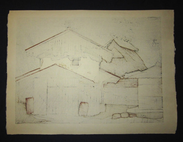 A Huge Orig Japanese Woodblock Print PENCIL Sign Limit# Joshua Rome Kiteuneame Rain 1985
