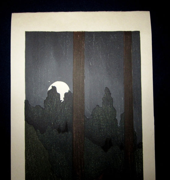 A Huge Orig Japanese Woodblock Print PENCIL Sign Limit# Joshua Rome Yoroka Moon 1988 (2)