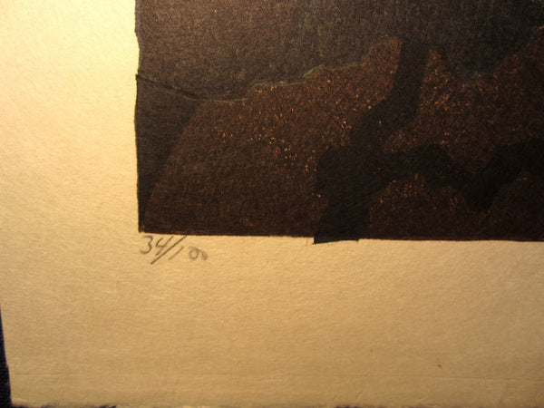 A Huge Orig Japanese Woodblock Print PENCIL Sign Limit# Joshua Rome Yoroka Moon 1988 (2)