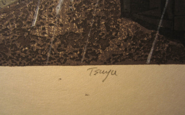 A Huge Orig Japanese Woodblock Print PENCIL Sign Limit# Joshua Rome Tsuya Rain 1986