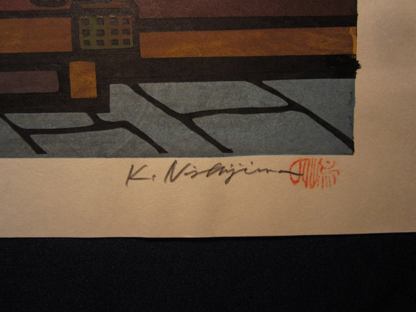 Large Orig Japanese Woodblock Print LIMIT# PENCIL Sign Nishijima Kazuyuki Fan Store