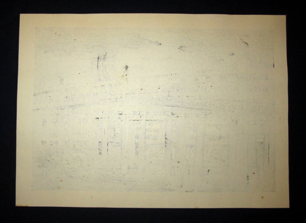 A Huge Orig Japanese Woodblock Print LIMIT# PENCIL Sign Nishijima Kazuyuki Seta Night Rain New Eight View of Omi