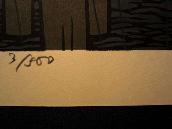 A Huge Orig Japanese Woodblock Print LIMIT# PENCIL Sign Nishijima Kazuyuki Seta Night Rain New Eight View of Omi