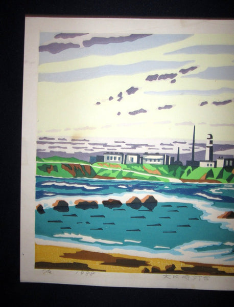 Extra Large Orig Japanese Woodblock Print Limited # PENCIL Sign Takahashi Lighthouse
