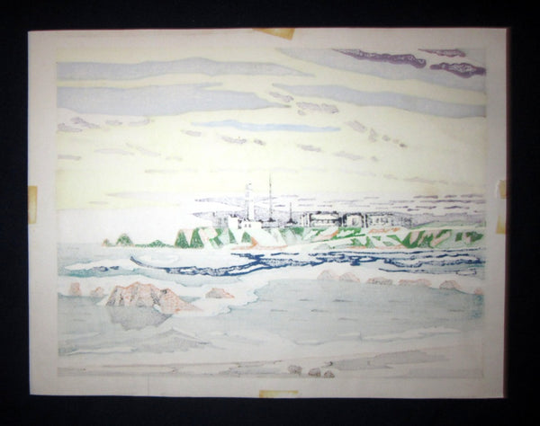 Extra Large Orig Japanese Woodblock Print Limited # PENCIL Sign Takahashi Lighthouse