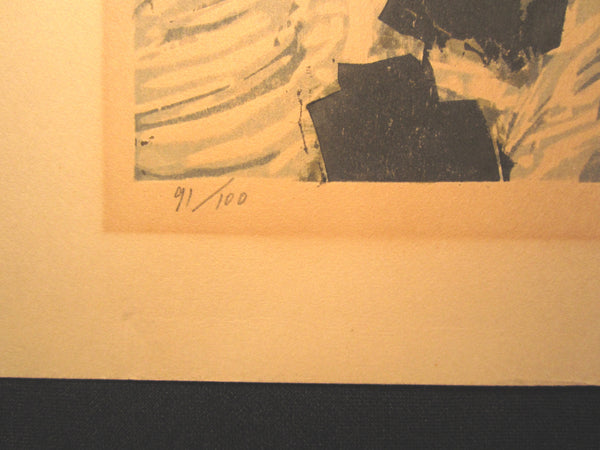 A Huge Orig Japanese Woodblock Print PENCIL Sign Limit# Kitaoka Fumio Waterfall Rainbow 1972