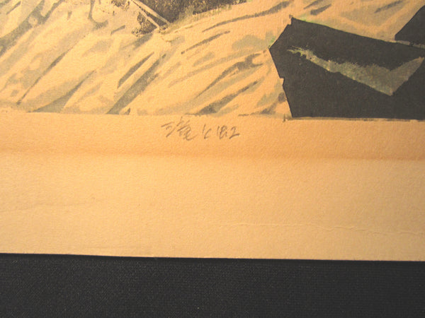A Huge Orig Japanese Woodblock Print PENCIL Sign Limit# Kitaoka Fumio Waterfall Rainbow 1972