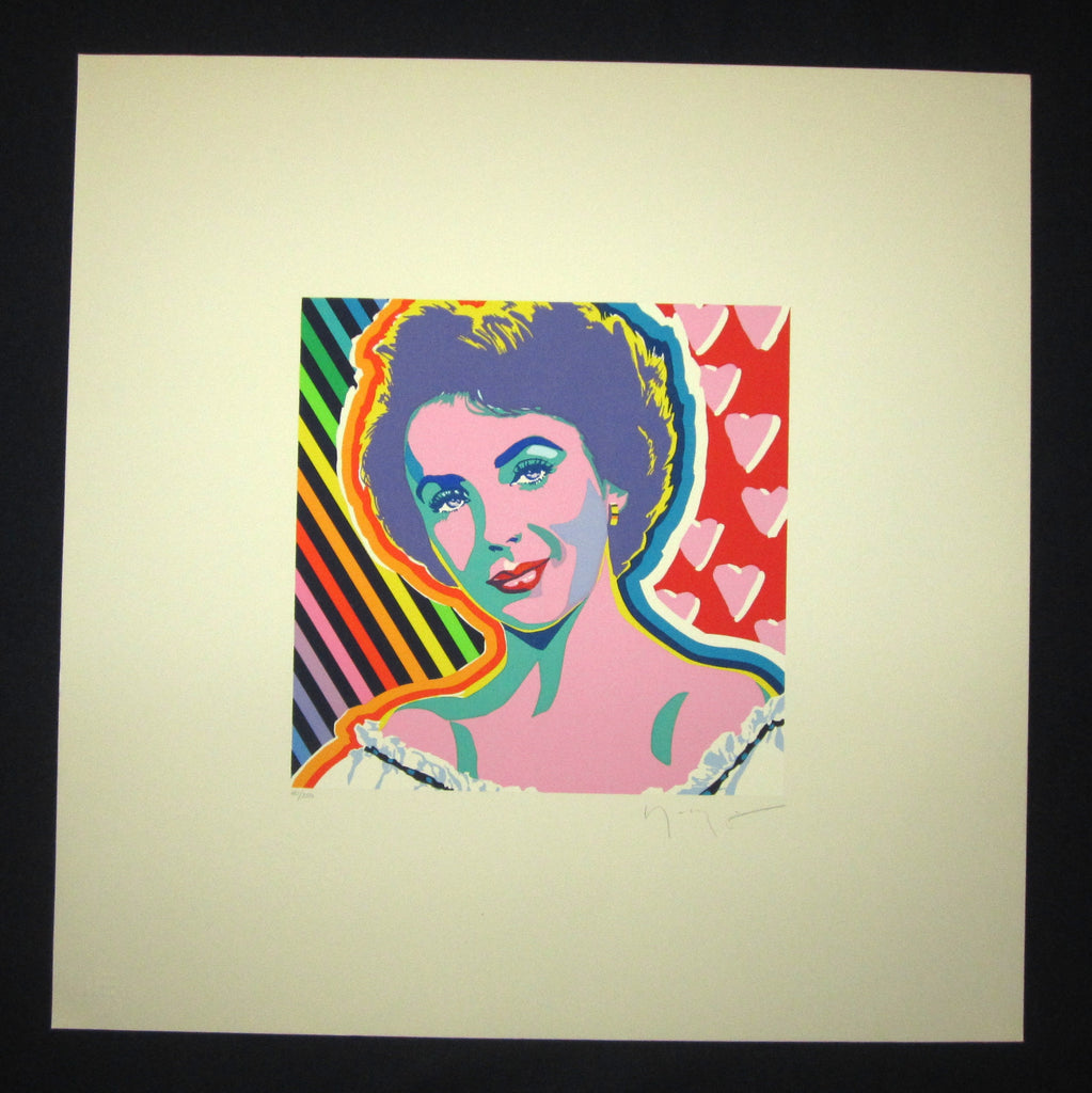 This is a HUGE very beautiful and rare LIMITED-NUMBER (151/250) original Japanese Silk Screen Serigraph Print “Elizabeth Taylor” PENCIL SIGNED by the famous Showa Shin Hanga master Hiro Yamagata (1948-) made in 1980s with TWO EMBROIDERED MARKS IN EXCELLENT CONDITION.