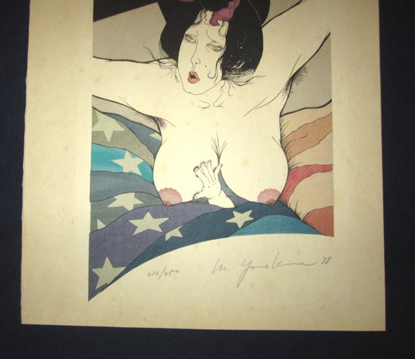 A Huge Orig Japanese Woodblock Print PENCIL Sign Limit# Masakane Yonekura Nude and Cross 1978