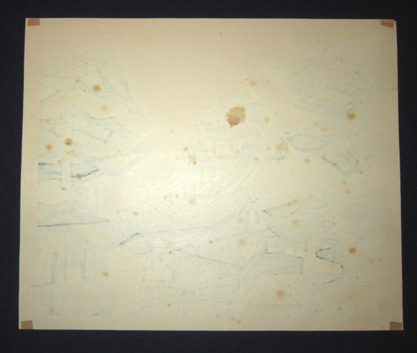 A great Orig Japanese woodblock Print LIMIT# PENCIL Hashimoto Okiie Castle of Pine 1959