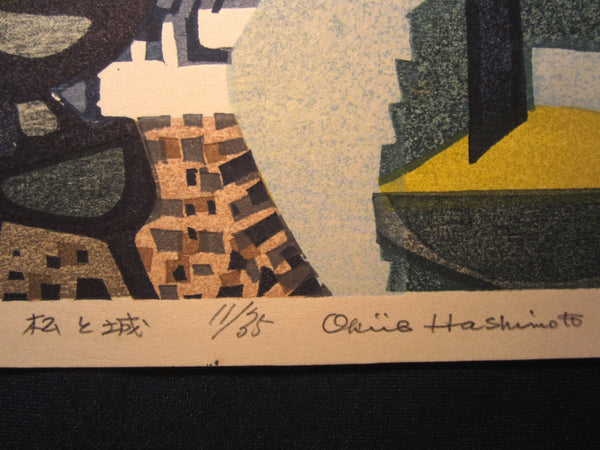 A great Orig Japanese woodblock Print LIMIT# PENCIL Hashimoto Okiie Castle of Pine 1959