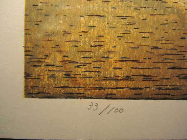 Great Extra Large Orig Japanese Woodblock Print PENCIL Sign Limit# Motosugu Sugiyama Autumn Dusk at Sumida River 1999