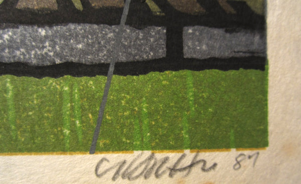 A Great EXTRA LARGE Orig Japanese Woodblock Print PENCIL Sign Limit# Clifton Karhu Rain at Shirakawa Chionin