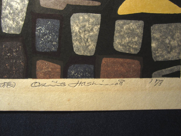 Huge Orig Japanese woodblock Print LIMIT# PENCIL Hashimoto Okiie Tenshu Kaku Castle Hikone 1973