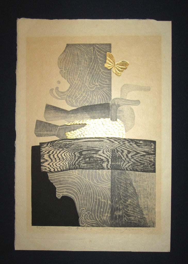 This is a HUGE, very beautiful, rare, and LIMITED NUMBER (53/100) original Japanese woodblock print “Water Dream Appointment C” PENCIL SIGNED by the famous Shin-Hanga woodblock print master Reika Iwami (1927-) made in 1983 IN EXCELLENT CONDITION.