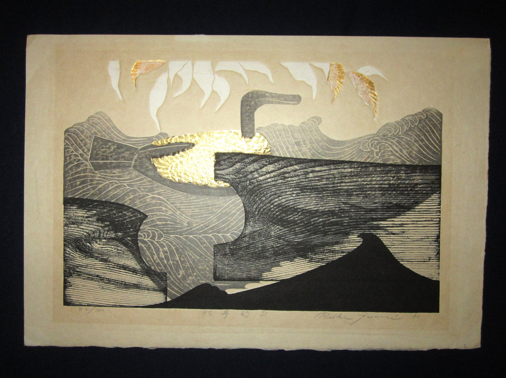 This is a HUGE, very beautiful, rare, and LIMITED NUMBER (42/100) original Japanese woodblock print “Water Dream Appointment D” PENCIL SIGNED by the famous Shin-Hanga woodblock print master Reika Iwami (1927-) made in 1983 IN EXCELLENT CONDITION.