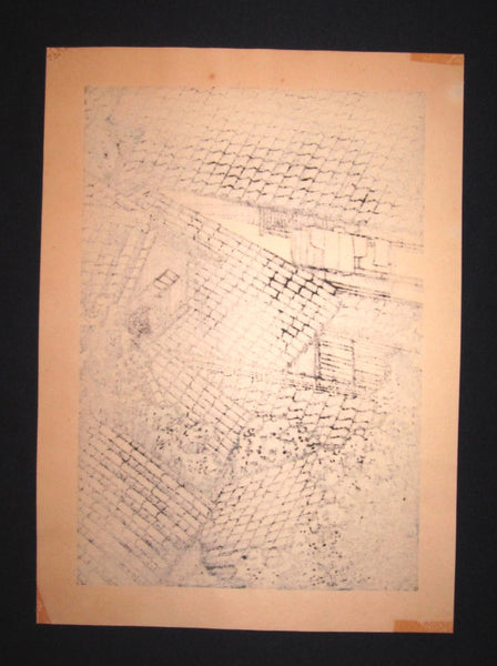 A Large Orig Japanese Woodblock Print LIMIT# PENCIL Sign Nishijima Kazuyuki Roof