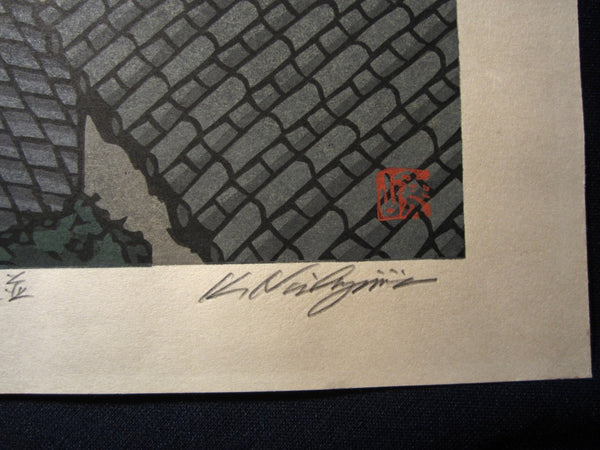 A Large Orig Japanese Woodblock Print LIMIT# PENCIL Sign Nishijima Kazuyuki Roof
