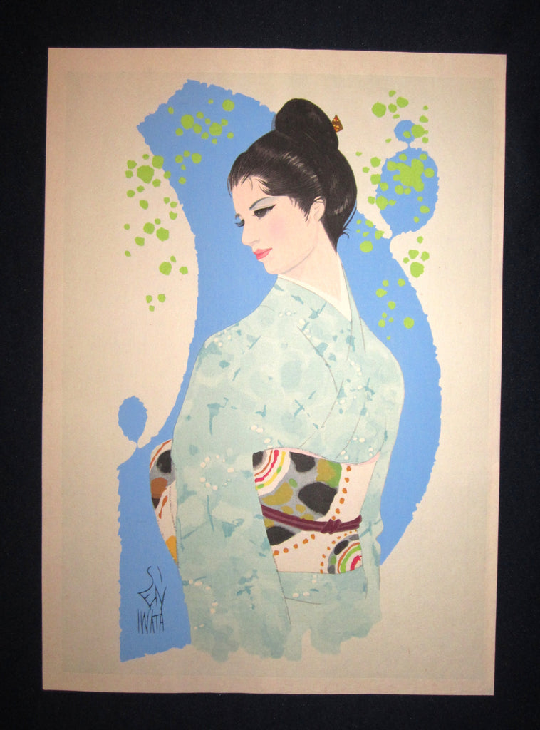 This is a very beautiful and unique original Japanese woodblock print masterpiece “Shallow Spring” signed by the famous Showa Shin-Hanga woodblock print master Iwata Sentaro (1901-1974) made in 1970s IN EXCELLENT CONDITION.