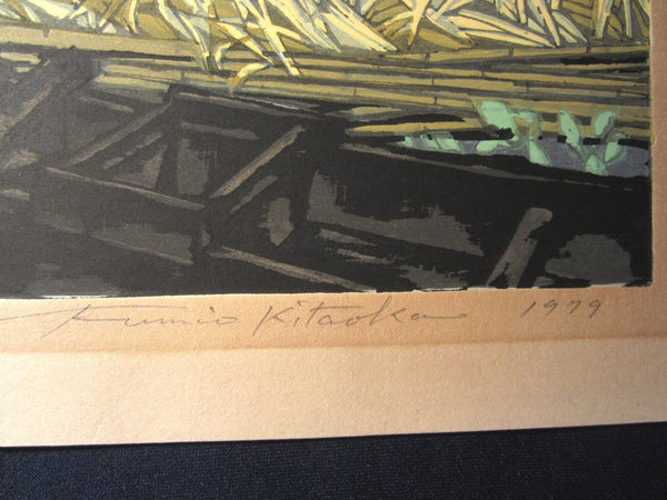 A Huge Orig Japanese Woodblock Print Kitaoka Fumio PENCIL Sign Limit# Winter at Lake Inbanuma