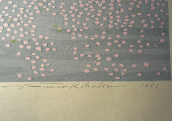 A Huge Orig Japanese Woodblock Print Kitaoka Fumio PENCIL Sign Limit# Spring at Osawaike
