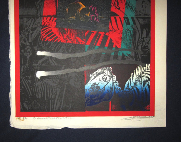 A Great Large Orig Japanese Woodblock Print LIMIT# PENCIL Sign Kurosaki Akira EMBROIDER MARK Smithsonian Museum
