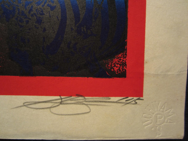 A Great Large Orig Japanese Woodblock Print LIMIT# PENCIL Sign Kurosaki Akira EMBROIDER MARK Smithsonian Museum