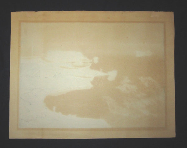 A Huge Orig Japanese Woodblock Print Kitaoka Fumio PENCIL Sign Limit# Biwase Fog 1974