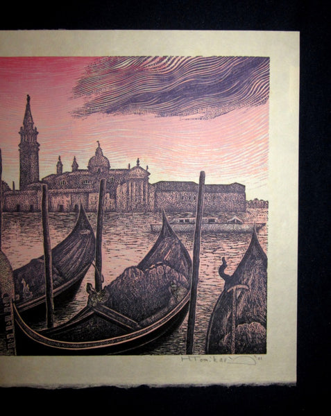 A Great Orig Japanese Woodblock Print LIMIT# PENCIL SIGN Hiroshi Tomihari Venice Love Italy