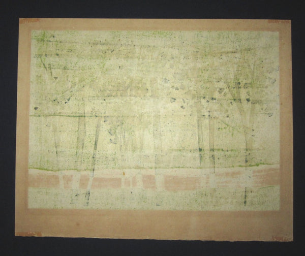 A HUGE Orig Japanese Woodblock Print Pencil-Signed Limited-Number Fujita Fumio Moe Field 1978