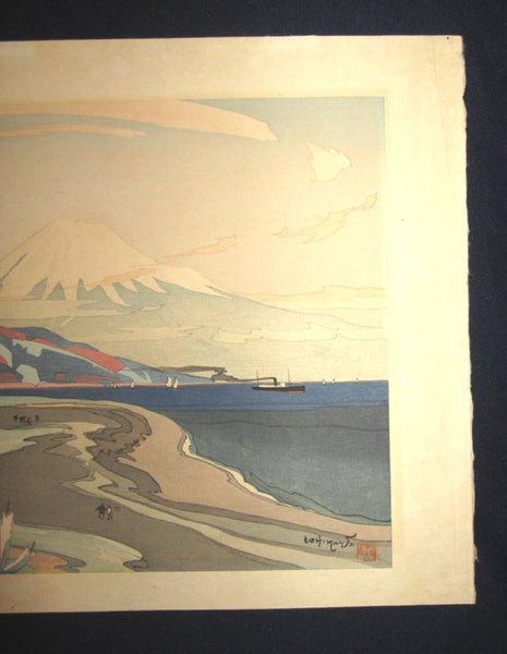 A Great Large Orig Japanese Woodblock Print Ishikawa Toraji Fuji from Miho in Spring 1934 with Water Mark