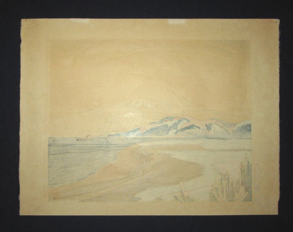 A Great Large Orig Japanese Woodblock Print Ishikawa Toraji Fuji from Miho in Spring 1934 with Water Mark